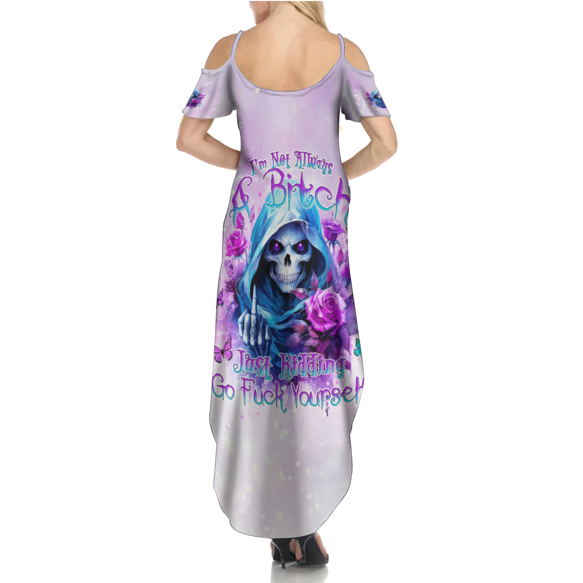 Rose Skull Summer Maxi Dress I'm Not Always A Bitch Just Kidding Go Fuck Yourself - Wonder Print Shop