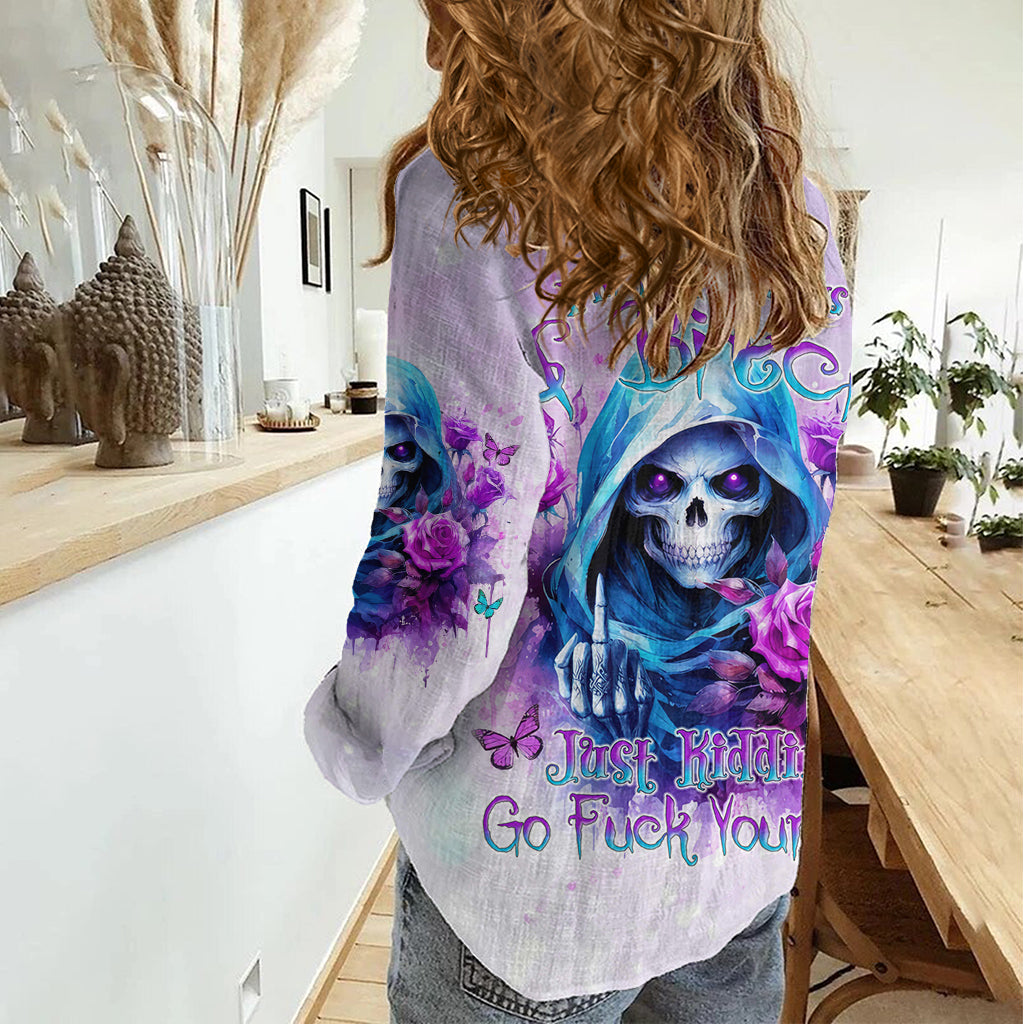 Rose Skull Women Casual Shirt I'm Not Always A Bitch Just Kidding Go Fuck Yourself - Wonder Print Shop