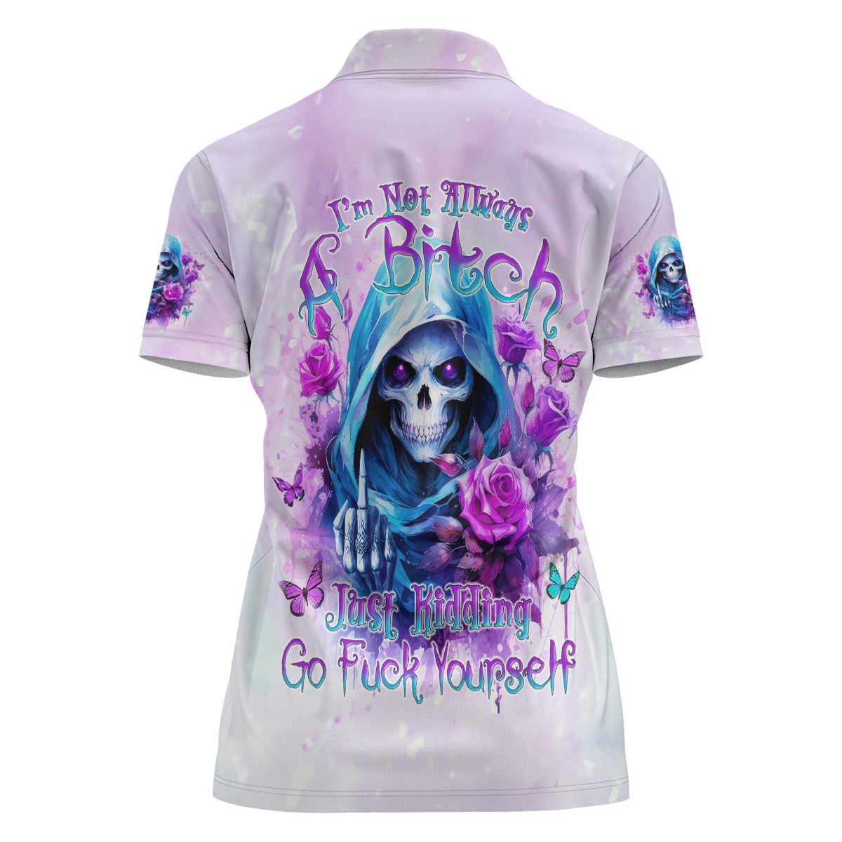 Rose Skull Women Polo Shirt I'm Not Always A Bitch Just Kidding Go Fuck Yourself - Wonder Print Shop