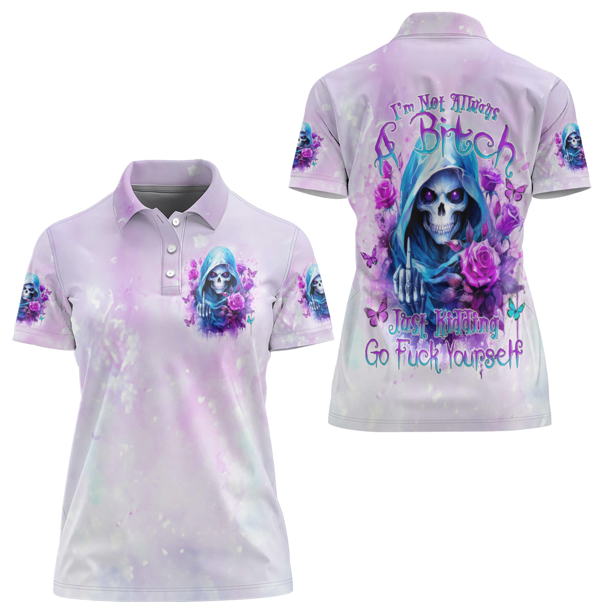 Rose Skull Women Polo Shirt I'm Not Always A Bitch Just Kidding Go Fuck Yourself - Wonder Print Shop