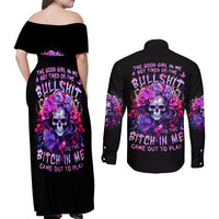 Flower Skull Couples Matching Off Shoulder Maxi Dress and Long Sleeve Button Shirt The Good Girl In Me Got Tired Of The Bullshit So The Bitch In Me Came Out To Play - Wonder Print Shop