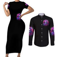 Flower Skull Couples Matching Short Sleeve Bodycon Dress and Long Sleeve Button Shirt The Good Girl In Me Got Tired Of The Bullshit So The Bitch In Me Came Out To Play - Wonder Print Shop