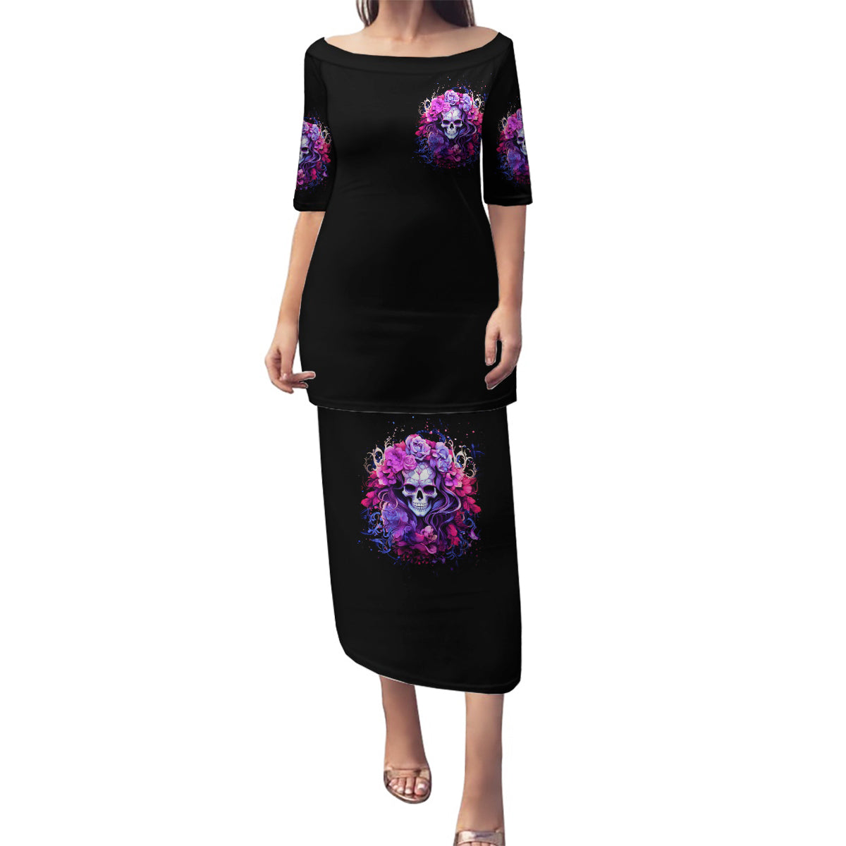 Flower Skull Family Matching Puletasi and Hawaiian Shirt The Good Girl In Me Got Tired Of The Bullshit So The Bitch In Me Came Out To Play - Wonder Print Shop