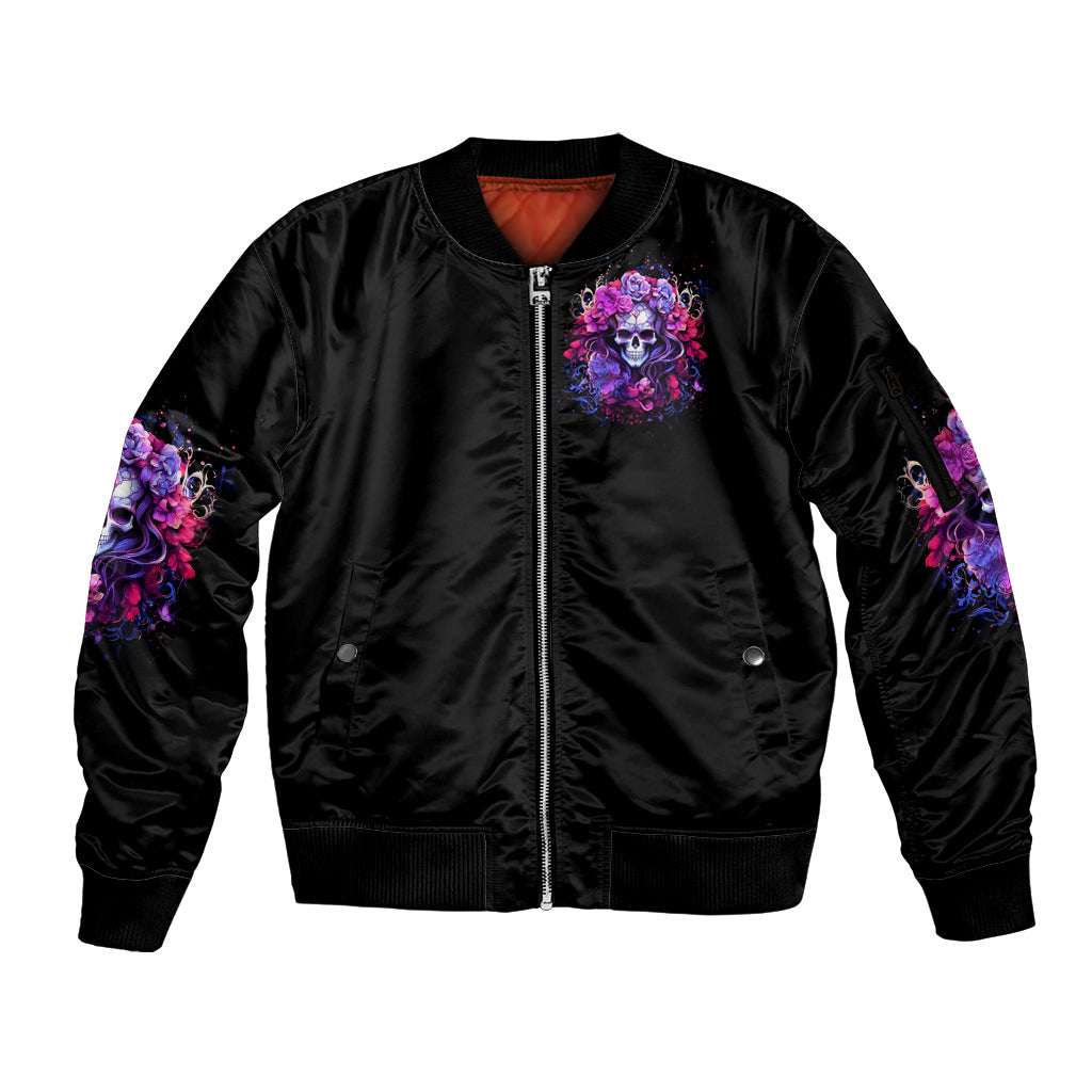 Flower Skull Sleeve Zip Bomber Jacket The Good Girl In Me Got Tired Of The Bullshit So The Bitch In Me Came Out To Play - Wonder Print Shop