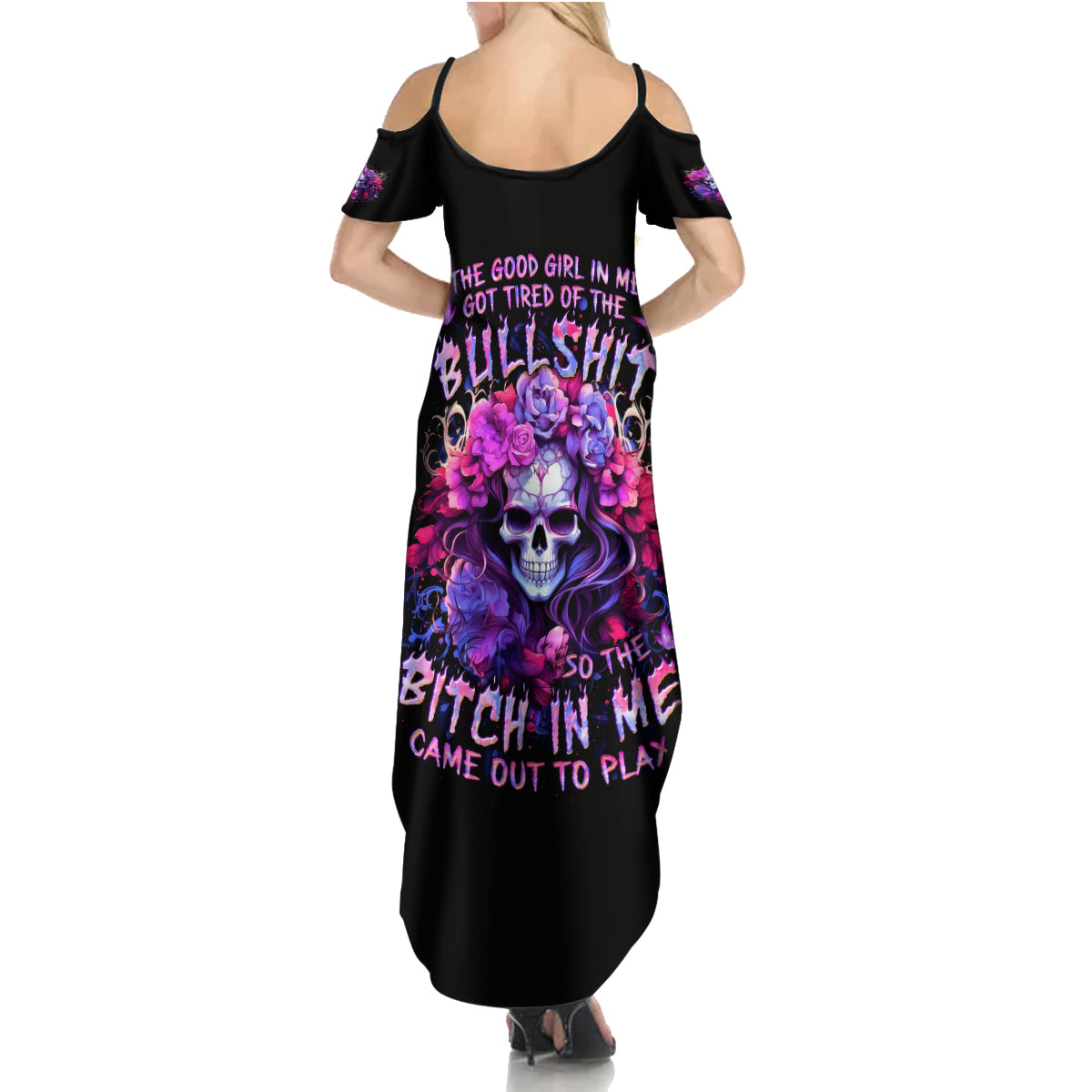 Flower Skull Summer Maxi Dress The Good Girl In Me Got Tired Of The Bullshit So The Bitch In Me Came Out To Play - Wonder Print Shop