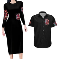 Devil Skull Couples Matching Long Sleeve Bodycon Dress and Hawaiian Shirt The Perseon I Afraid Of Is Myself That Fucker Is Crazy - Wonder Print Shop