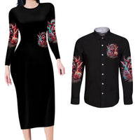 Devil Skull Couples Matching Long Sleeve Bodycon Dress and Long Sleeve Button Shirt The Perseon I Afraid Of Is Myself That Fucker Is Crazy - Wonder Print Shop