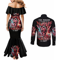 Devil Skull Couples Matching Mermaid Dress and Long Sleeve Button Shirt The Perseon I Afraid Of Is Myself That Fucker Is Crazy