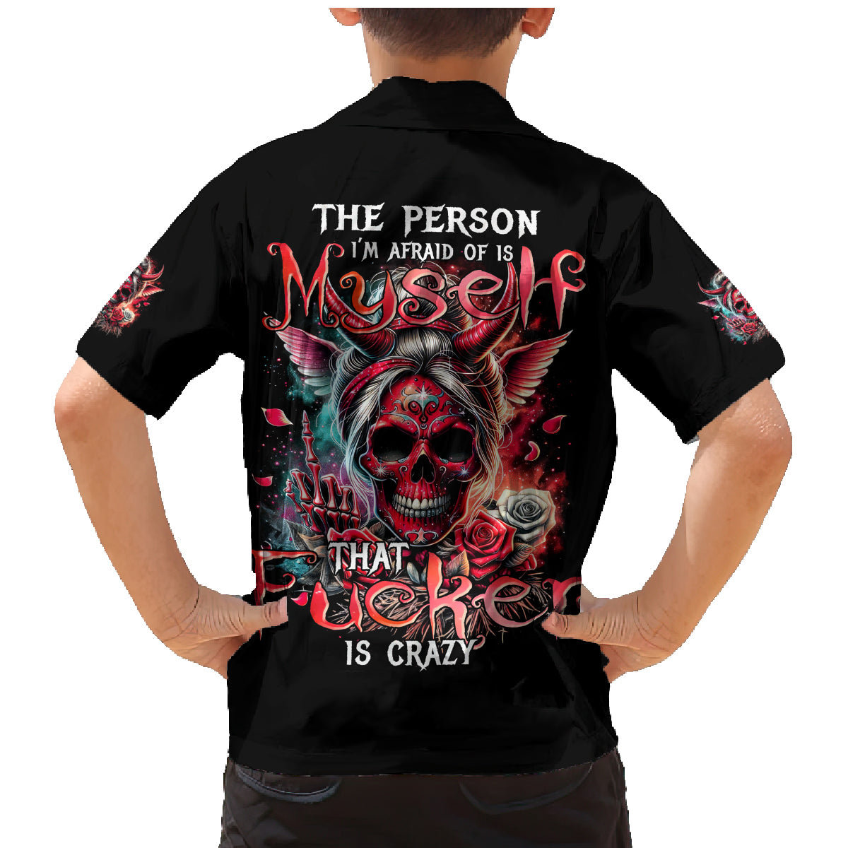 Devil Skull Family Matching Mermaid Dress and Hawaiian Shirt The Perseon I Afraid Of Is Myself That Fucker Is Crazy - Wonder Print Shop