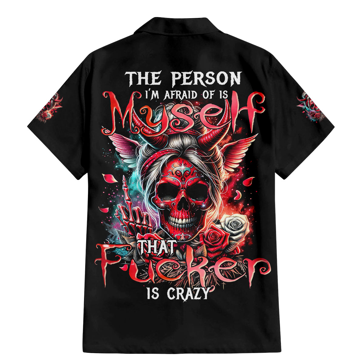 Devil Skull Family Matching Mermaid Dress and Hawaiian Shirt The Perseon I Afraid Of Is Myself That Fucker Is Crazy - Wonder Print Shop