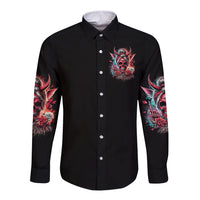 Devil Skull Long Sleeve Button Shirt The Perseon I Afraid Of Is Myself That Fucker Is Crazy - Wonder Print Shop