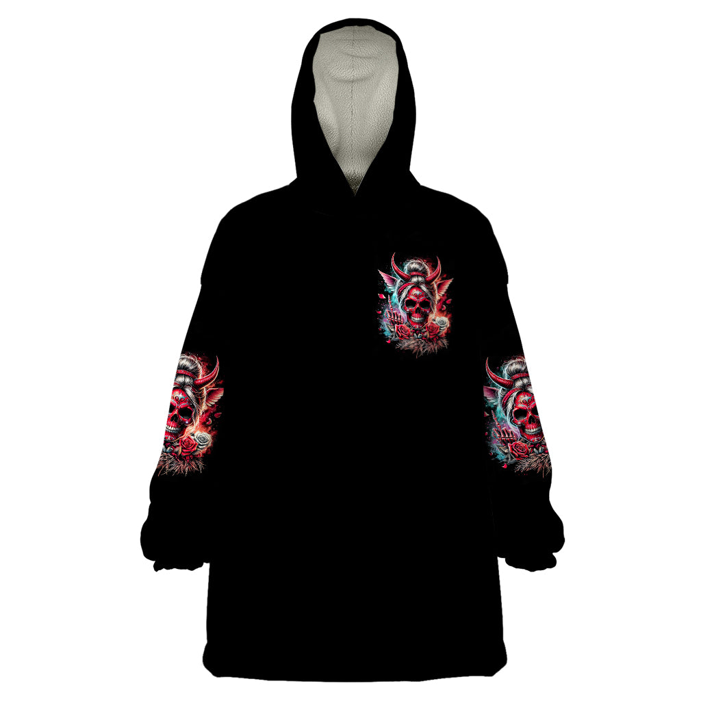 Devil Skull Wearable Blanket Hoodie The Perseon I Afraid Of Is Myself That Fucker Is Crazy - Wonder Print Shop