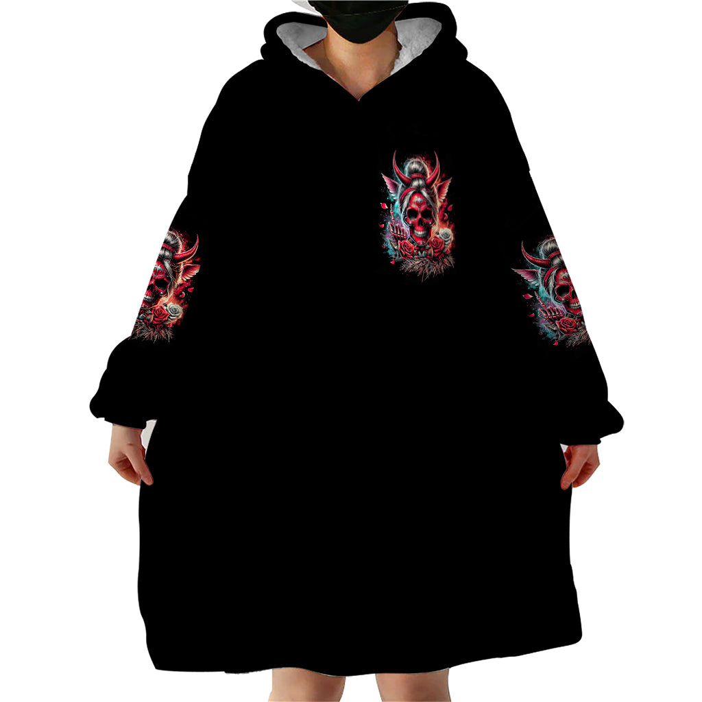 Devil Skull Wearable Blanket Hoodie The Perseon I Afraid Of Is Myself That Fucker Is Crazy - Wonder Print Shop