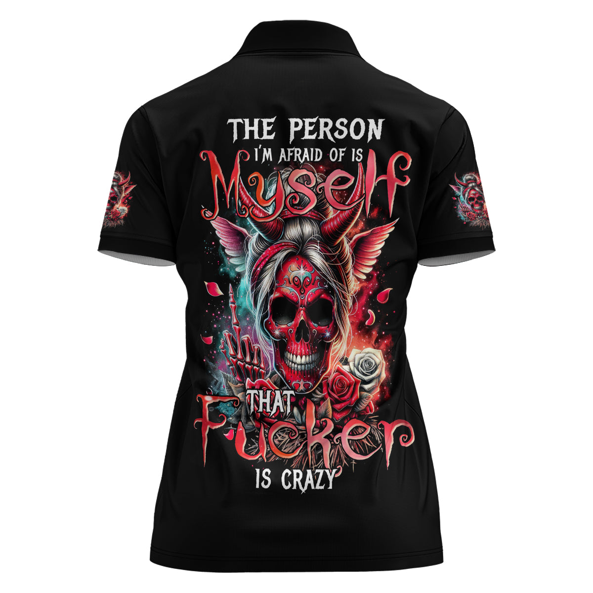 Devil Skull Women Polo Shirt The Perseon I Afraid Of Is Myself That Fucker Is Crazy - Wonder Print Shop