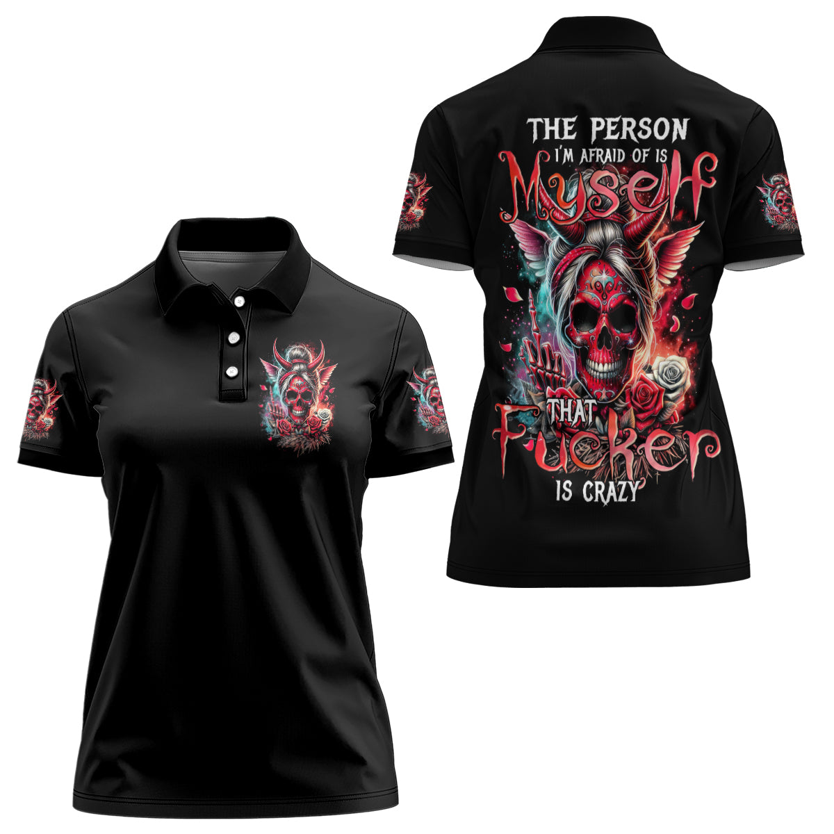 Devil Skull Women Polo Shirt The Perseon I Afraid Of Is Myself That Fucker Is Crazy - Wonder Print Shop