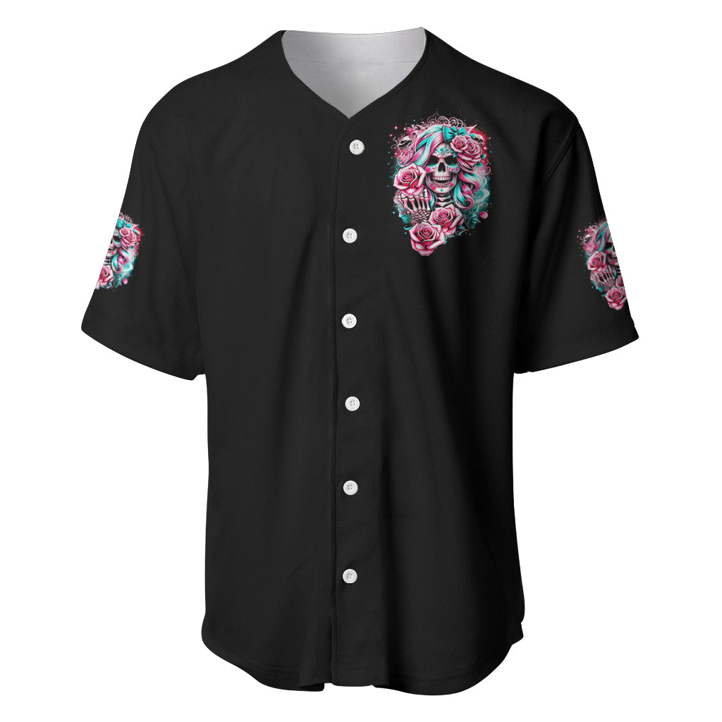 Rose Skull Baseball Jersey Hater Make Me Famous So Keep On Hating Me Bitch - Wonder Print Shop