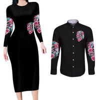 Rose Skull Couples Matching Long Sleeve Bodycon Dress and Long Sleeve Button Shirt Hater Make Me Famous So Keep On Hating Me Bitch - Wonder Print Shop