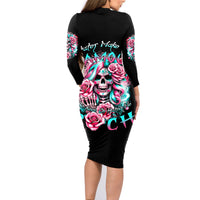 Rose Skull Family Matching Long Sleeve Bodycon Dress and Hawaiian Shirt Hater Make Me Famous So Keep On Hating Me Bitch - Wonder Print Shop