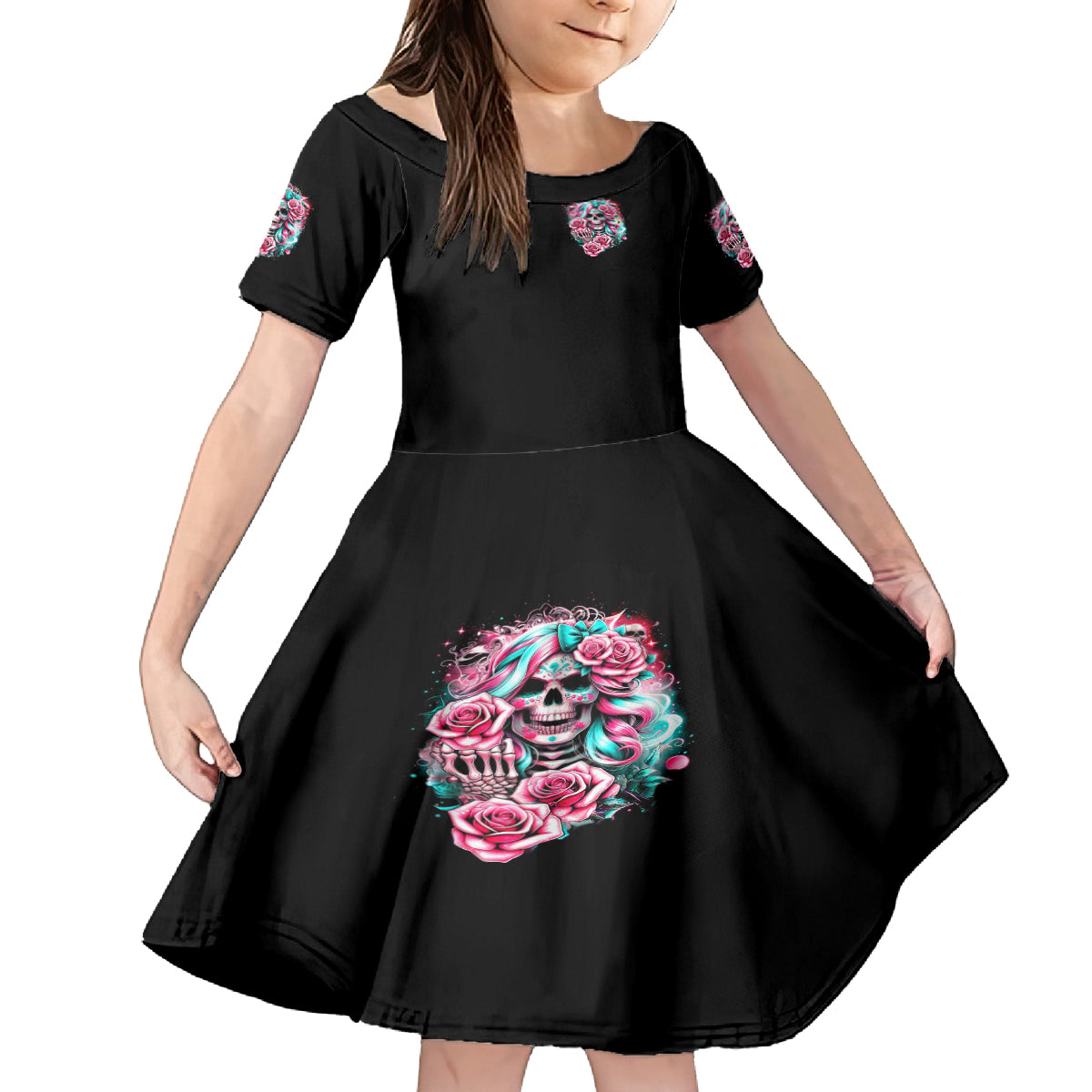 Rose Skull Family Matching Off The Shoulder Long Sleeve Dress and Hawaiian Shirt Hater Make Me Famous So Keep On Hating Me Bitch - Wonder Print Shop