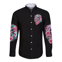 Rose Skull Long Sleeve Button Shirt Hater Make Me Famous So Keep On Hating Me Bitch - Wonder Print Shop
