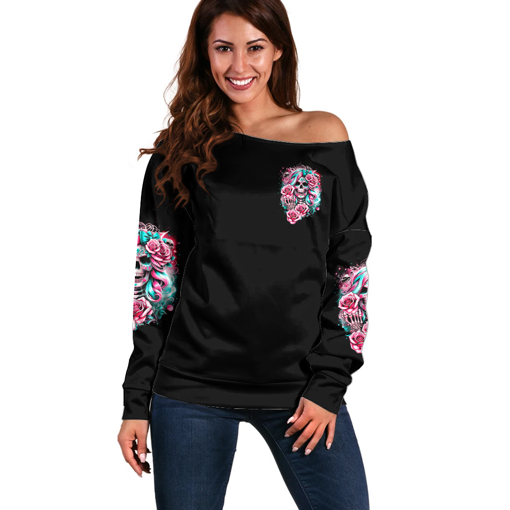 Rose Skull Off Shoulder Sweater Hater Make Me Famous So Keep On Hating Me Bitch - Wonder Print Shop
