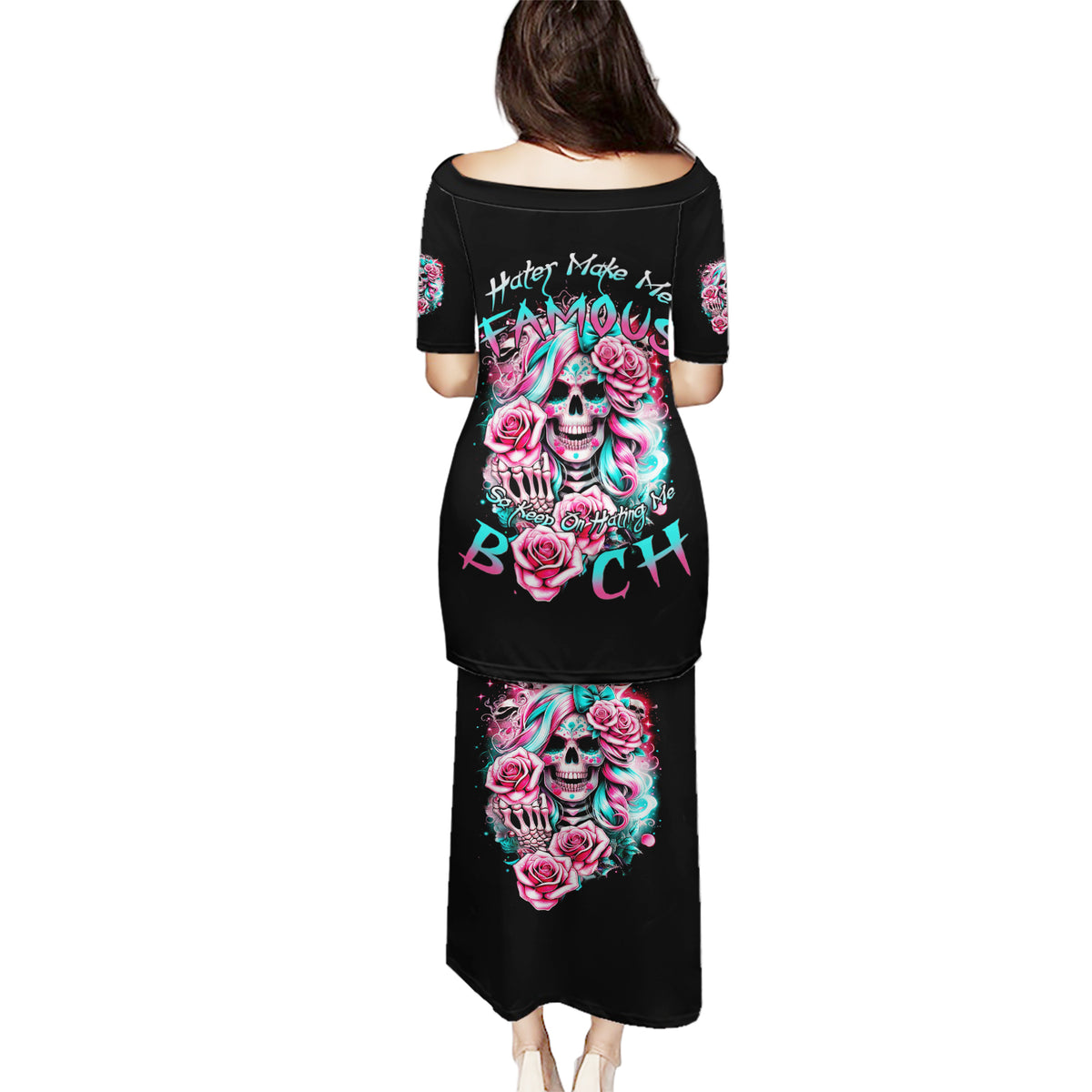 Rose Skull Puletasi Hater Make Me Famous So Keep On Hating Me Bitch - Wonder Print Shop