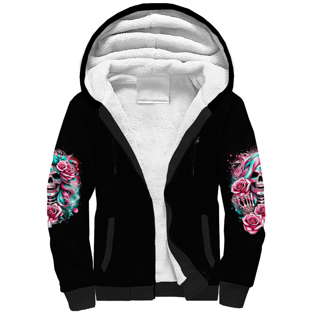 Rose Skull Sherpa Hoodie Hater Make Me Famous So Keep On Hating Me Bitch - Wonder Print Shop