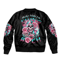 Rose Skull Sleeve Zip Bomber Jacket Hater Make Me Famous So Keep On Hating Me Bitch - Wonder Print Shop