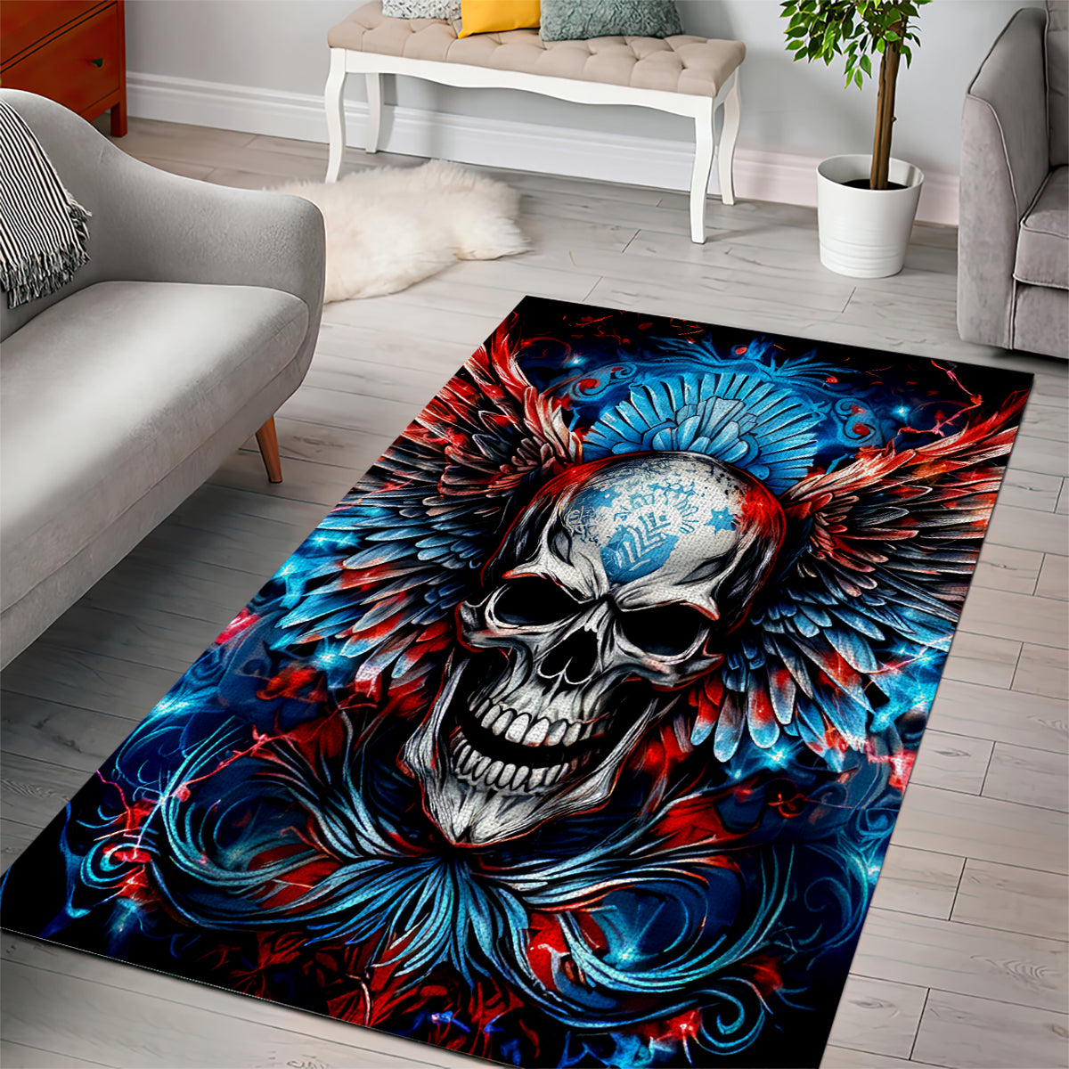 Wings Skull Area Rug People Are Asking Me Which Sign I was Born Under I Was Born Under A Warning Sigh - Wonder Print Shop