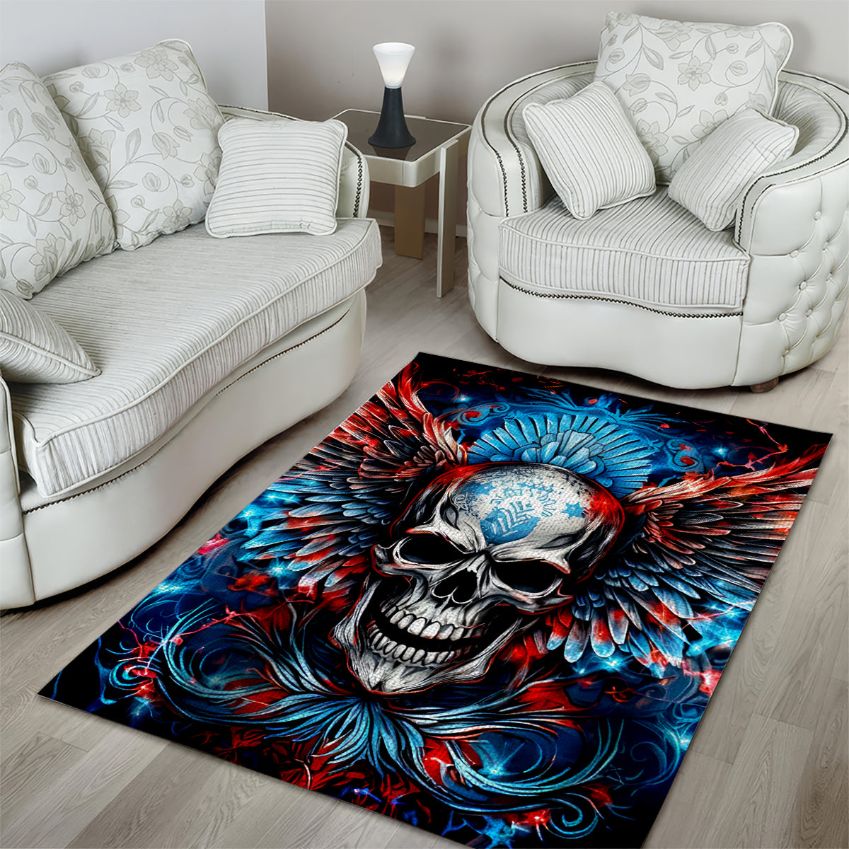 Wings Skull Area Rug People Are Asking Me Which Sign I was Born Under I Was Born Under A Warning Sigh - Wonder Print Shop