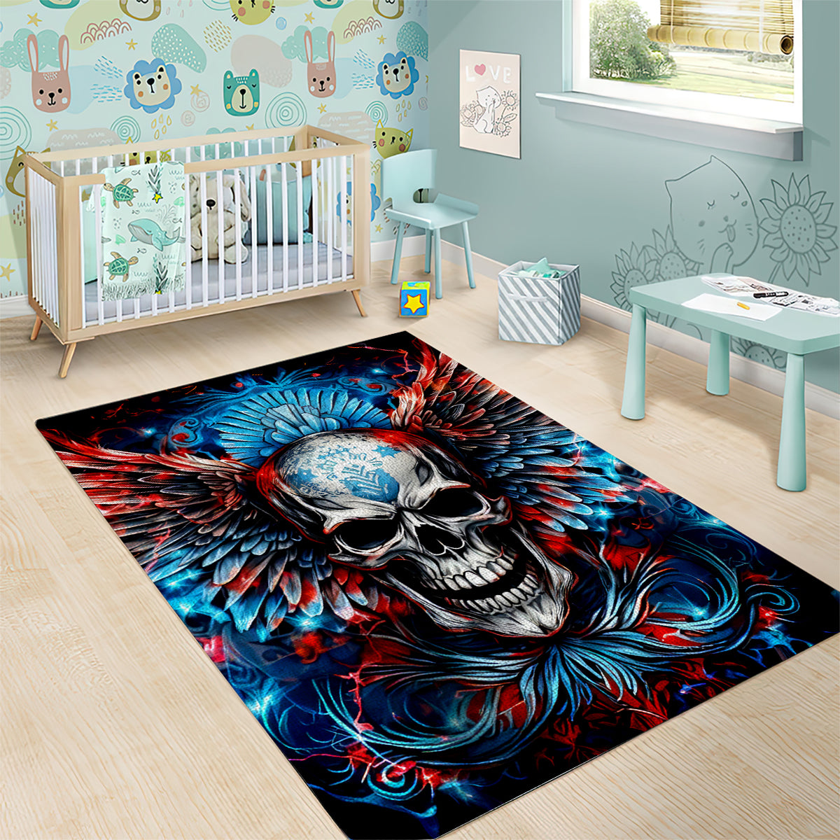 Wings Skull Area Rug People Are Asking Me Which Sign I was Born Under I Was Born Under A Warning Sigh - Wonder Print Shop