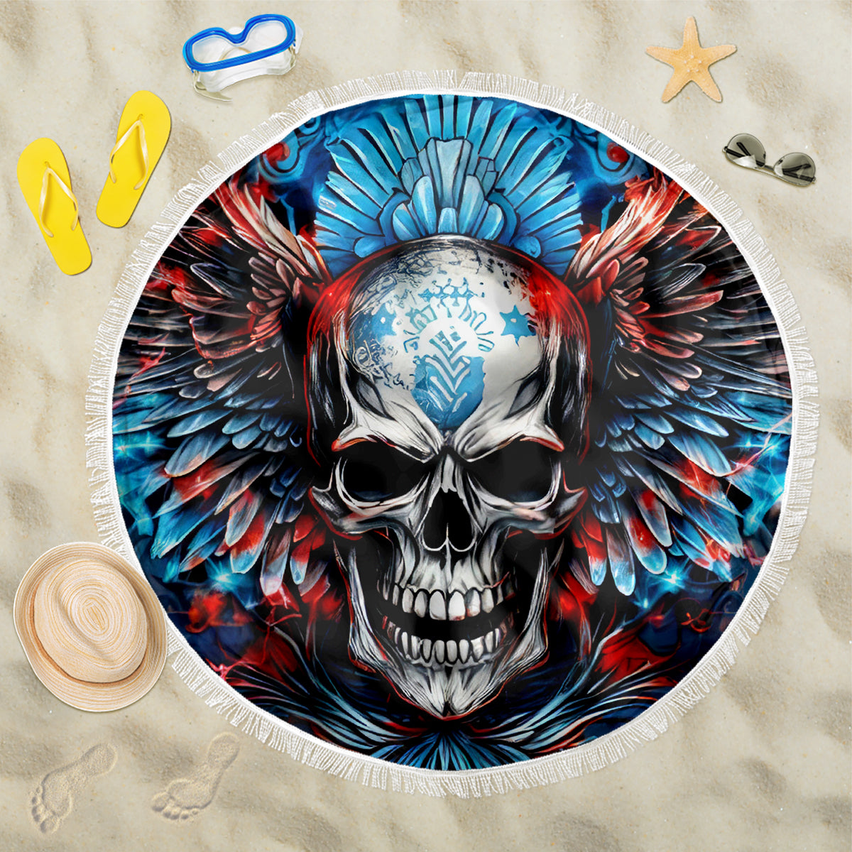 Wings Skull Beach Blanket People Are Asking Me Which Sign I was Born Under I Was Born Under A Warning Sigh