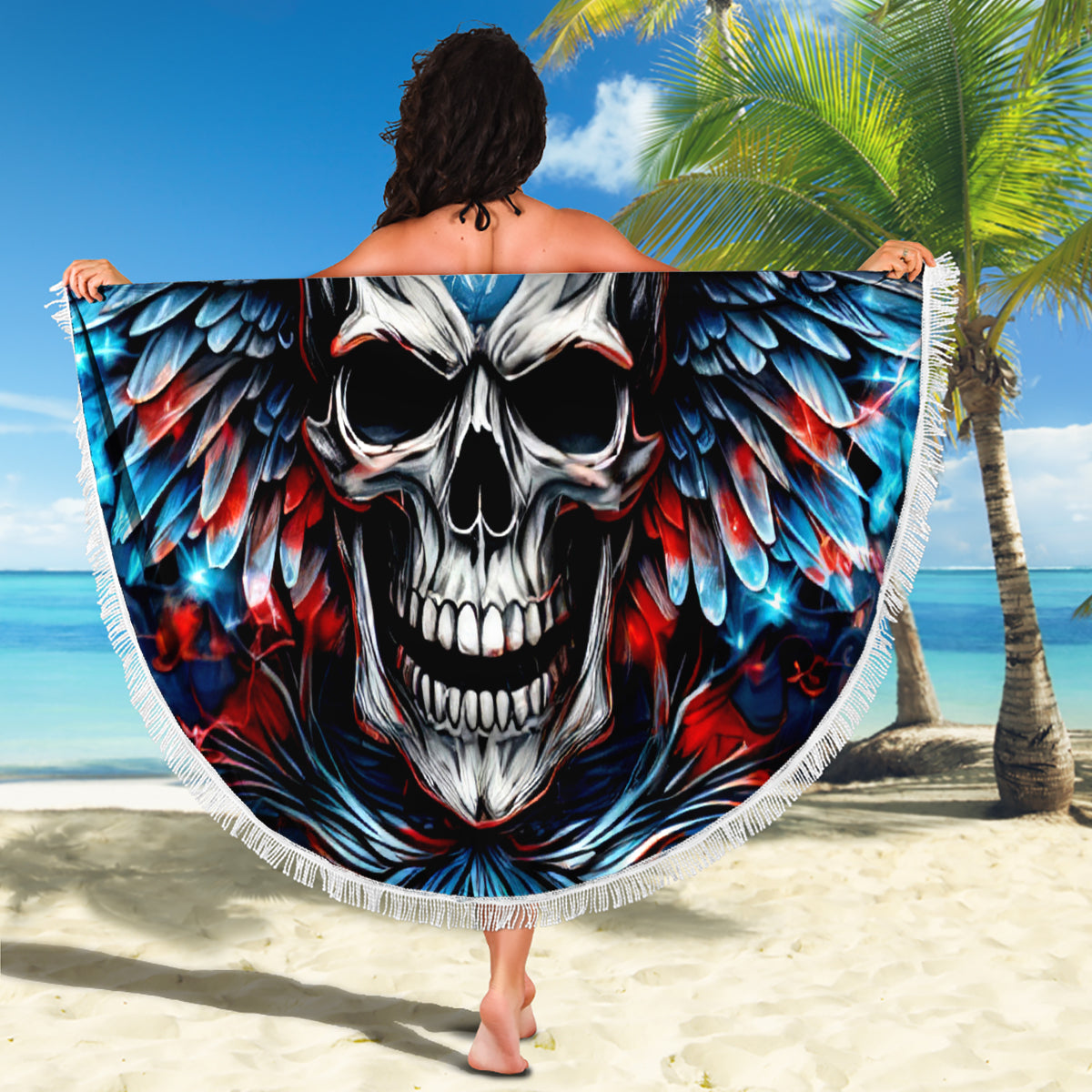 Wings Skull Beach Blanket People Are Asking Me Which Sign I was Born Under I Was Born Under A Warning Sigh - Wonder Print Shop
