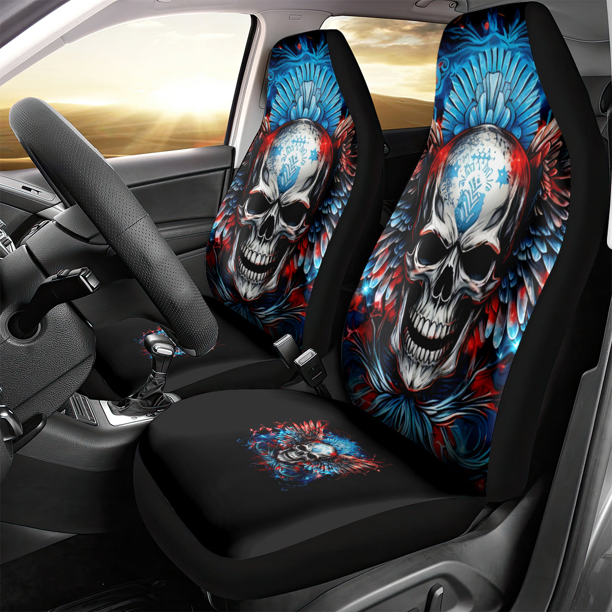 Wings Skull Car Seat Cover People Are Asking Me Which Sign I was Born Under I Was Born Under A Warning Sigh - Wonder Print Shop