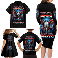 Wings Skull Family Matching Long Sleeve Bodycon Dress and Hawaiian Shirt People Are Asking Me Which Sign I was Born Under I Was Born Under A Warning Sigh - Wonder Print Shop