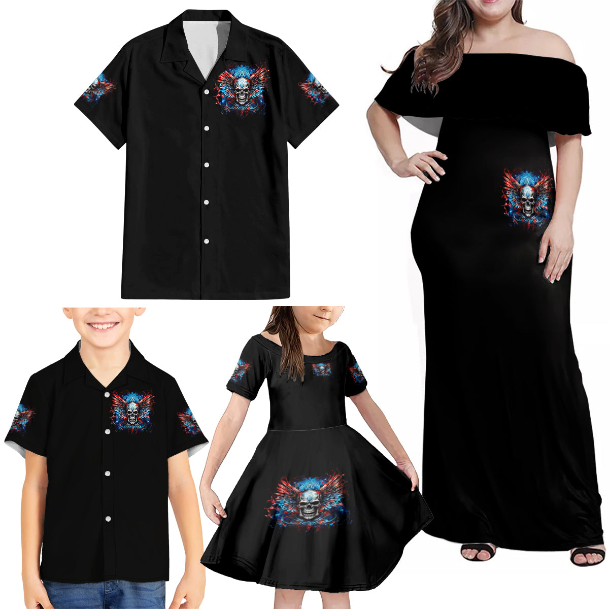 Wings Skull Family Matching Off Shoulder Maxi Dress and Hawaiian Shirt People Are Asking Me Which Sign I was Born Under I Was Born Under A Warning Sigh - Wonder Print Shop