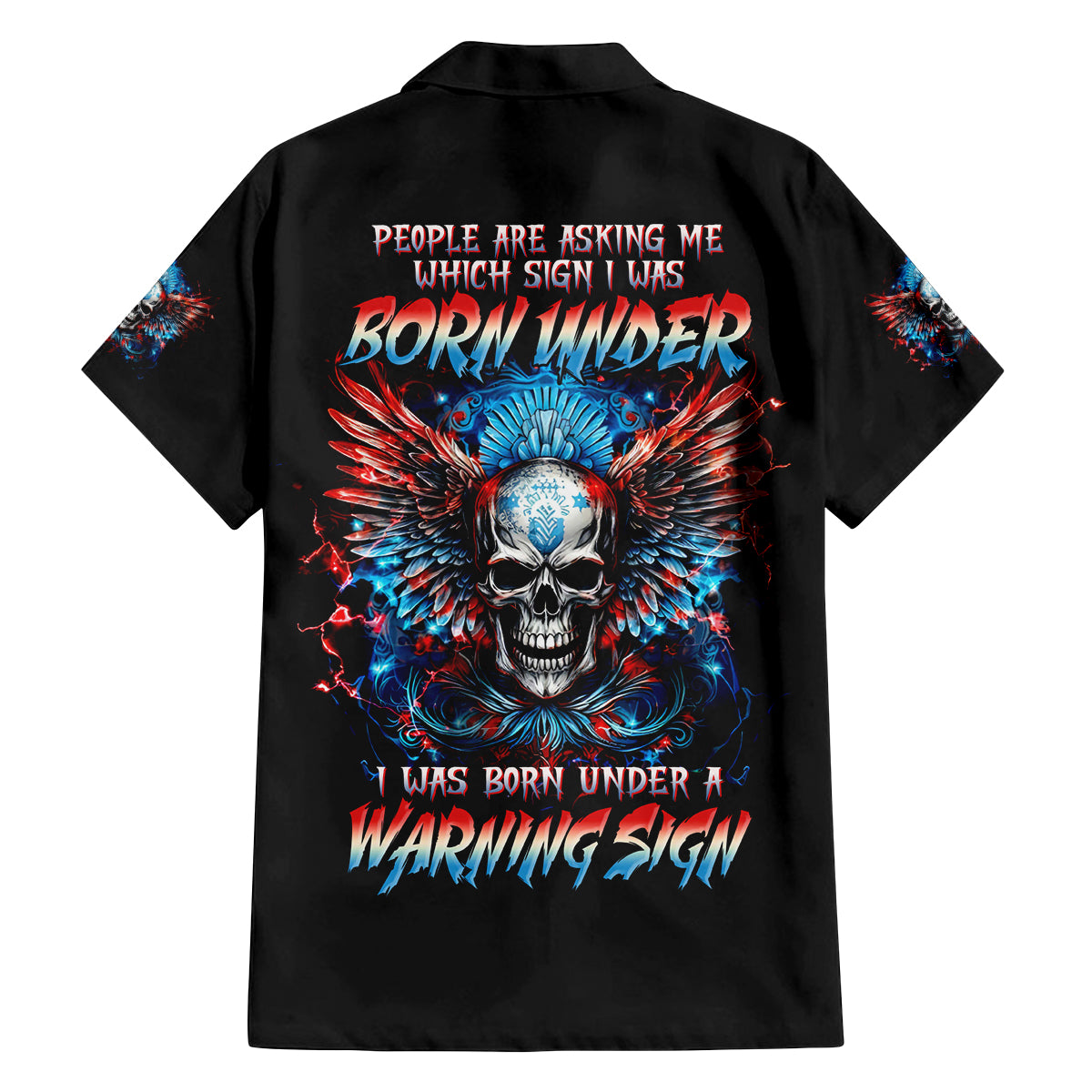 Wings Skull Family Matching Off Shoulder Maxi Dress and Hawaiian Shirt People Are Asking Me Which Sign I was Born Under I Was Born Under A Warning Sigh - Wonder Print Shop