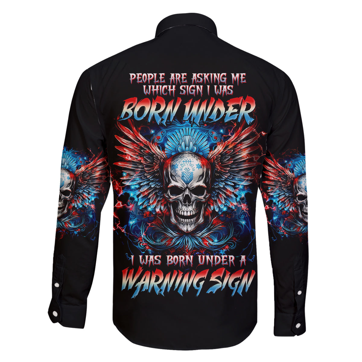 Wings Skull Family Matching Off Shoulder Short Dress and Hawaiian Shirt People Are Asking Me Which Sign I was Born Under I Was Born Under A Warning Sigh - Wonder Print Shop