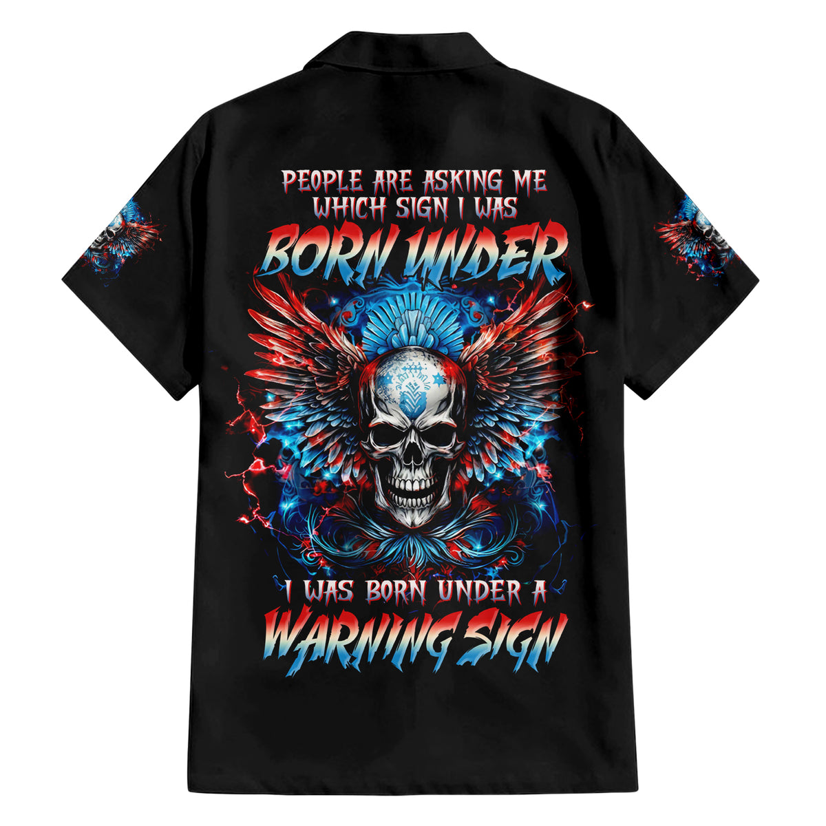 Wings Skull Family Matching Short Sleeve Bodycon Dress and Hawaiian Shirt People Are Asking Me Which Sign I was Born Under I Was Born Under A Warning Sigh - Wonder Print Shop