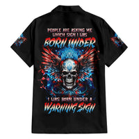 Wings Skull Family Matching Short Sleeve Bodycon Dress and Hawaiian Shirt People Are Asking Me Which Sign I was Born Under I Was Born Under A Warning Sigh - Wonder Print Shop