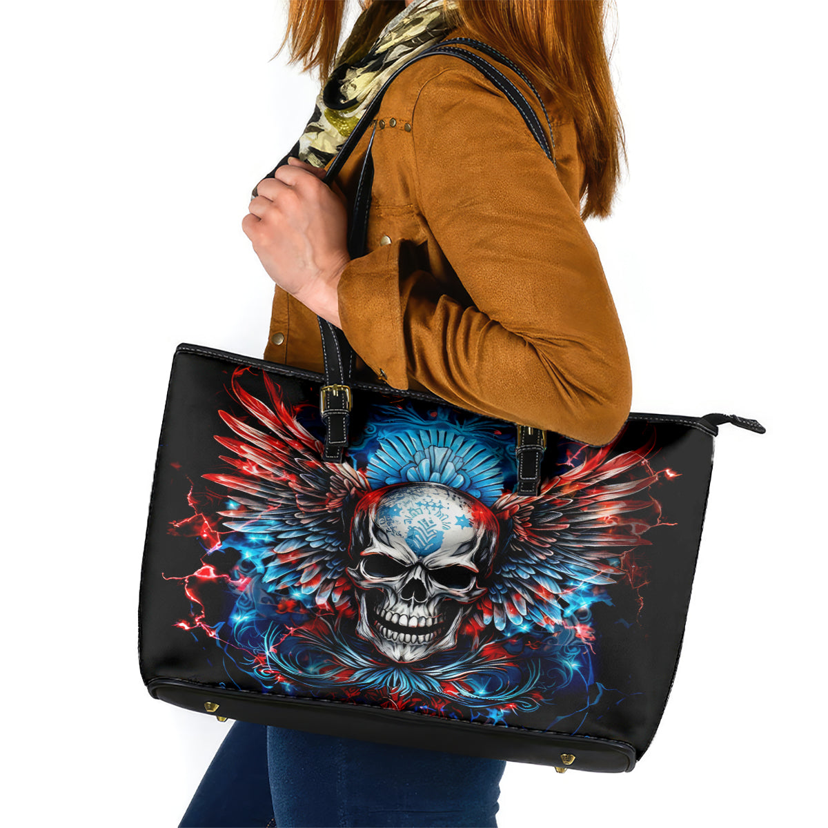 Wings Skull Leather Tote Bag People Are Asking Me Which Sign I was Born Under I Was Born Under A Warning Sigh - Wonder Print Shop