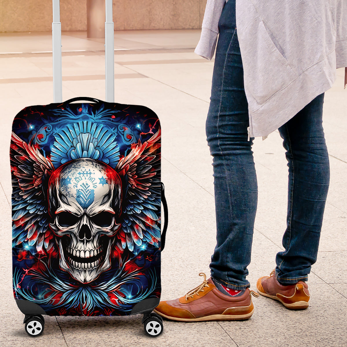 Wings Skull Luggage Cover People Are Asking Me Which Sign I was Born Under I Was Born Under A Warning Sigh