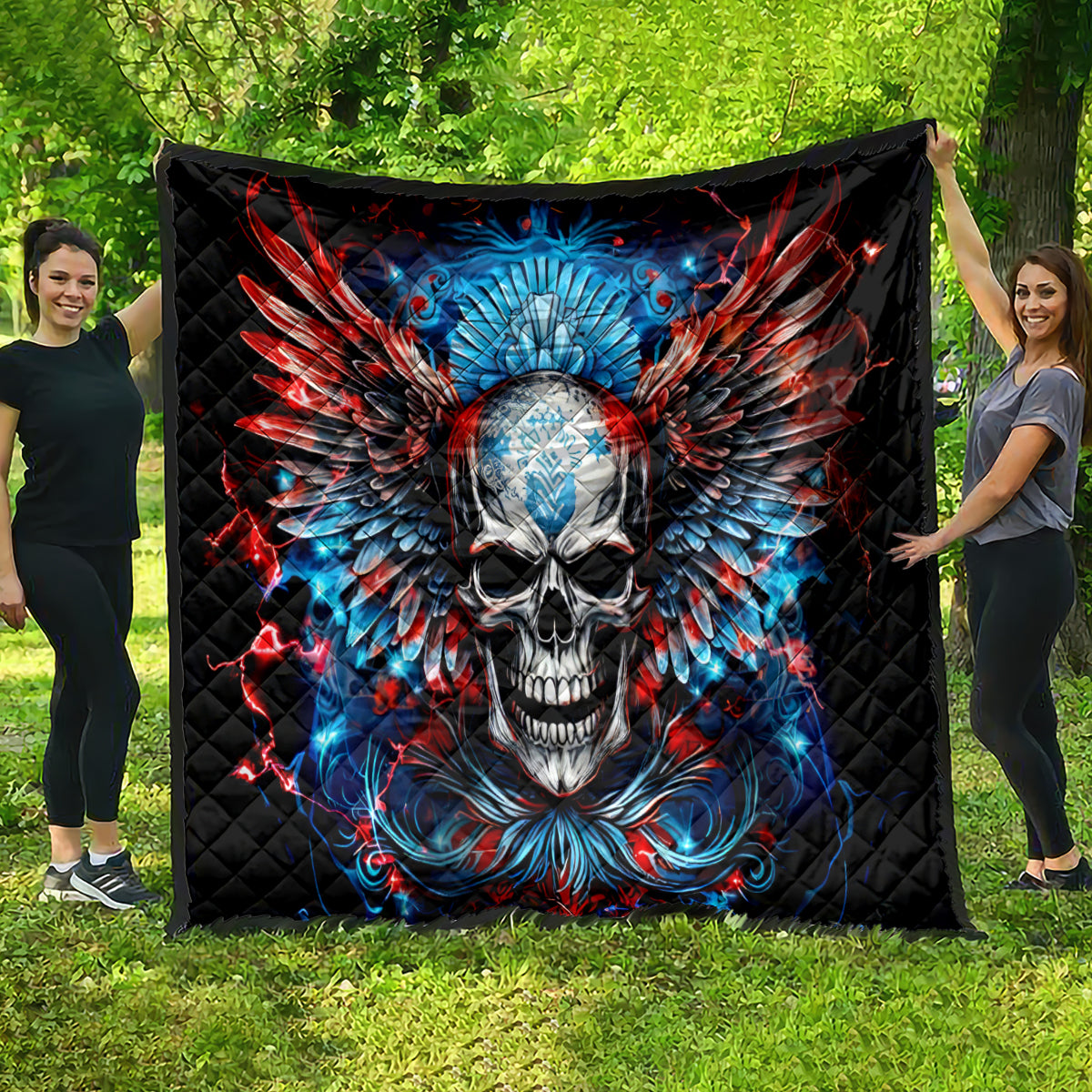 Wings Skull Quilt People Are Asking Me Which Sign I was Born Under I Was Born Under A Warning Sigh - Wonder Print Shop