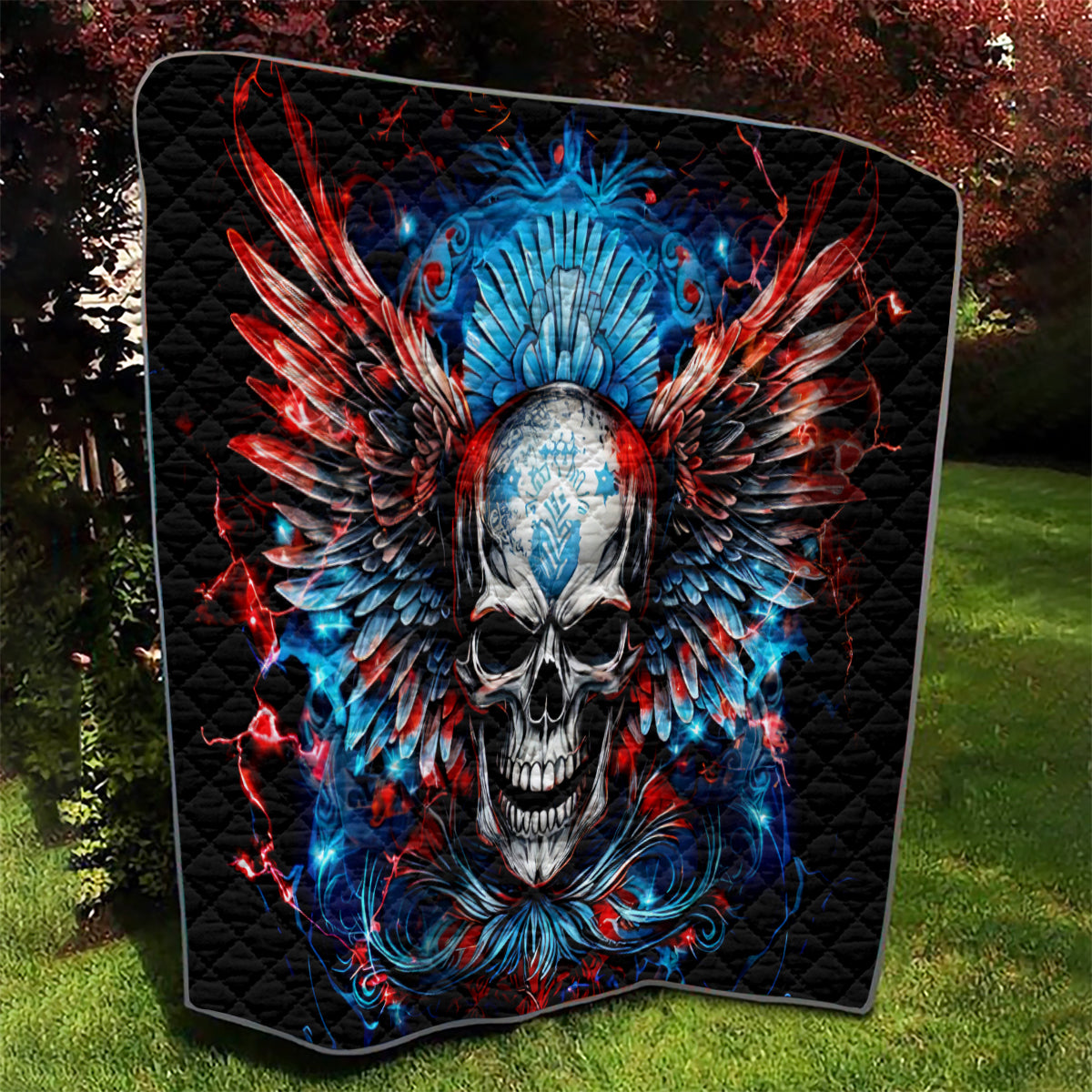 Wings Skull Quilt People Are Asking Me Which Sign I was Born Under I Was Born Under A Warning Sigh - Wonder Print Shop