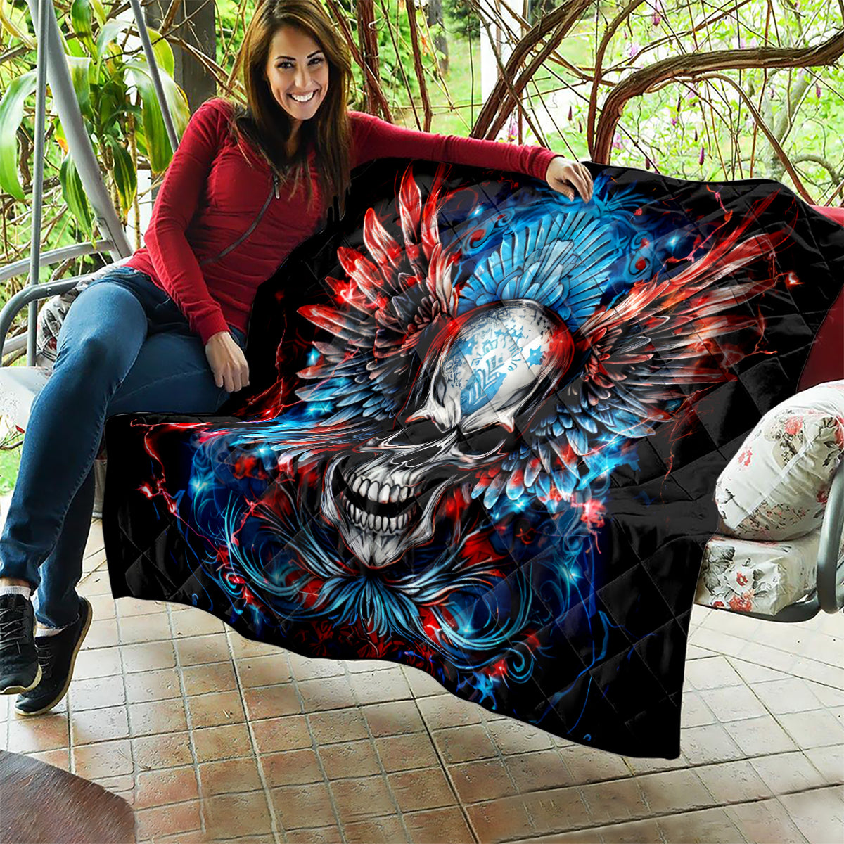 Wings Skull Quilt People Are Asking Me Which Sign I was Born Under I Was Born Under A Warning Sigh - Wonder Print Shop