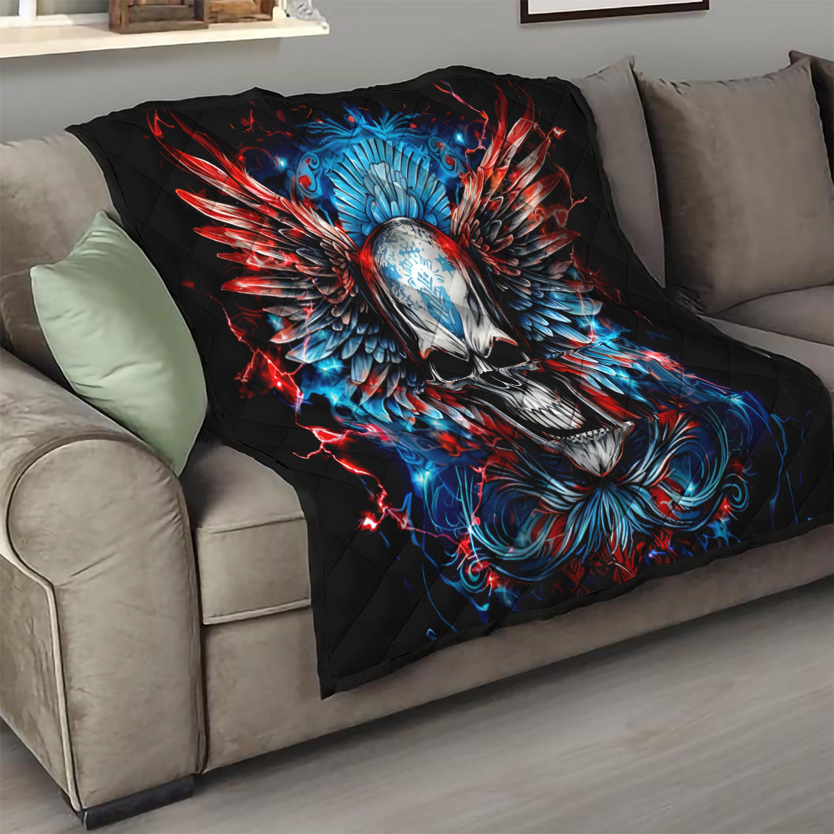 Wings Skull Quilt People Are Asking Me Which Sign I was Born Under I Was Born Under A Warning Sigh - Wonder Print Shop