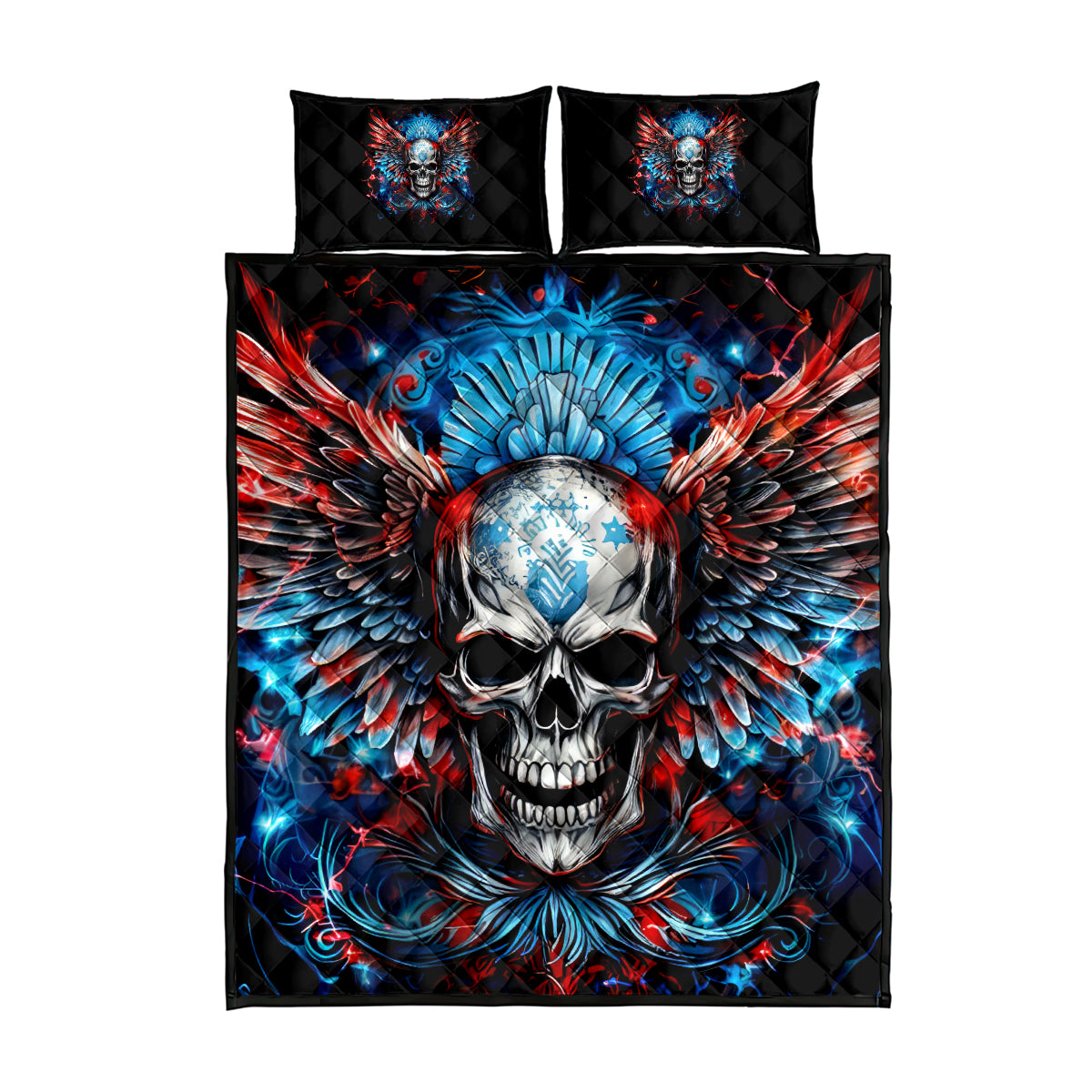 Wings Skull Quilt Bed Set People Are Asking Me Which Sign I was Born Under I Was Born Under A Warning Sigh - Wonder Print Shop