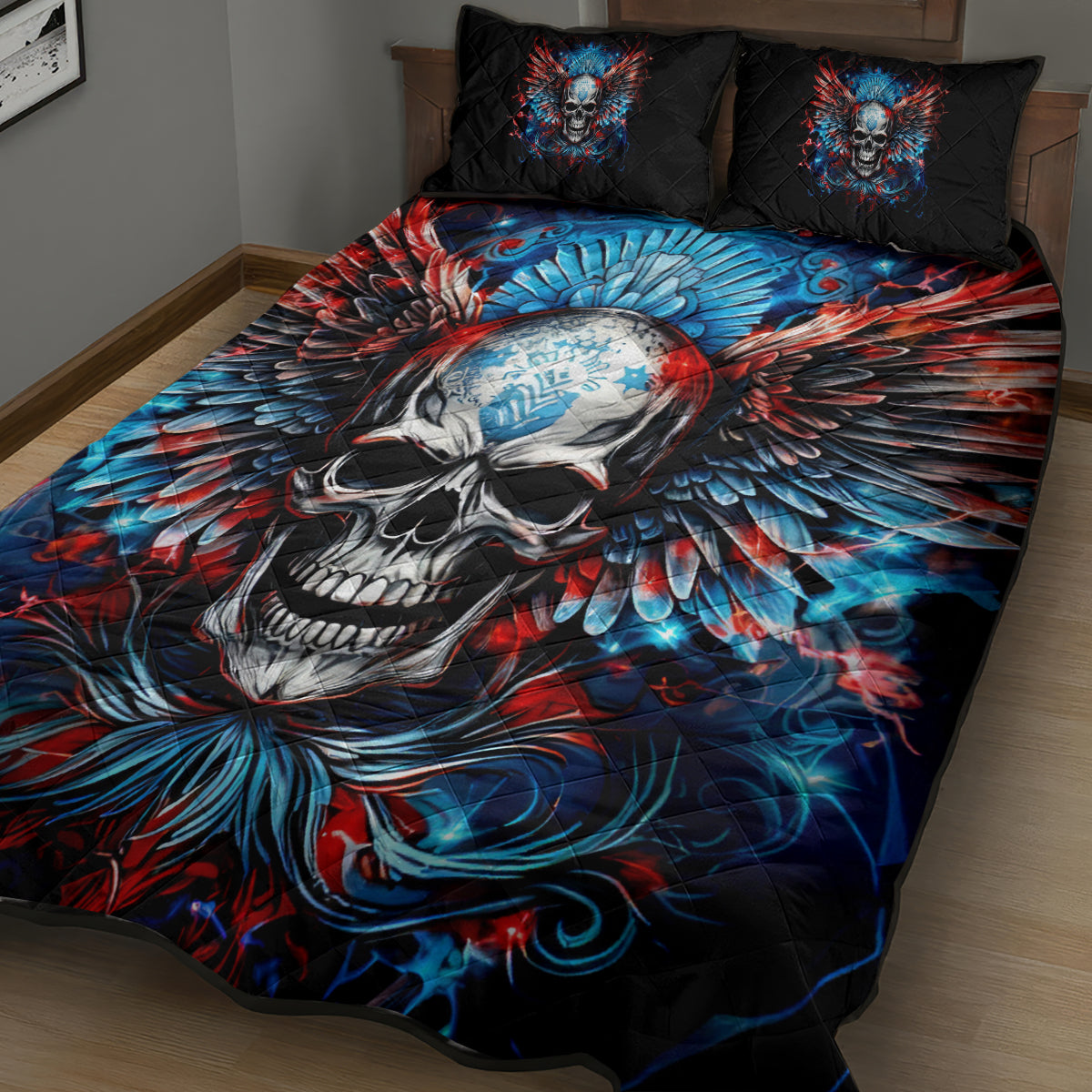 Wings Skull Quilt Bed Set People Are Asking Me Which Sign I was Born Under I Was Born Under A Warning Sigh - Wonder Print Shop