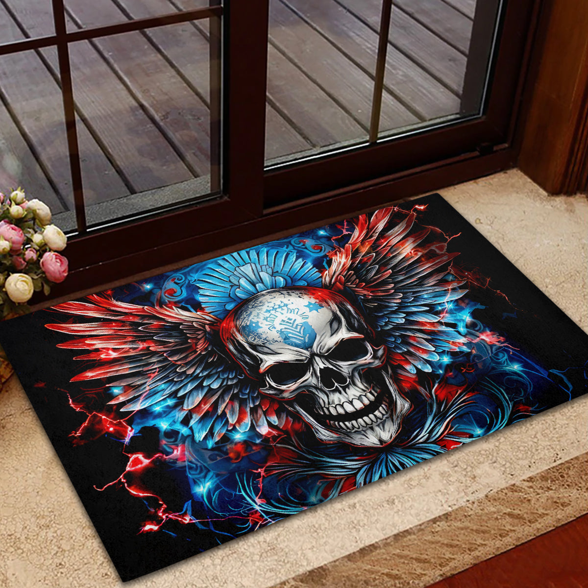 Wings Skull Rubber Doormat People Are Asking Me Which Sign I was Born Under I Was Born Under A Warning Sigh - Wonder Print Shop