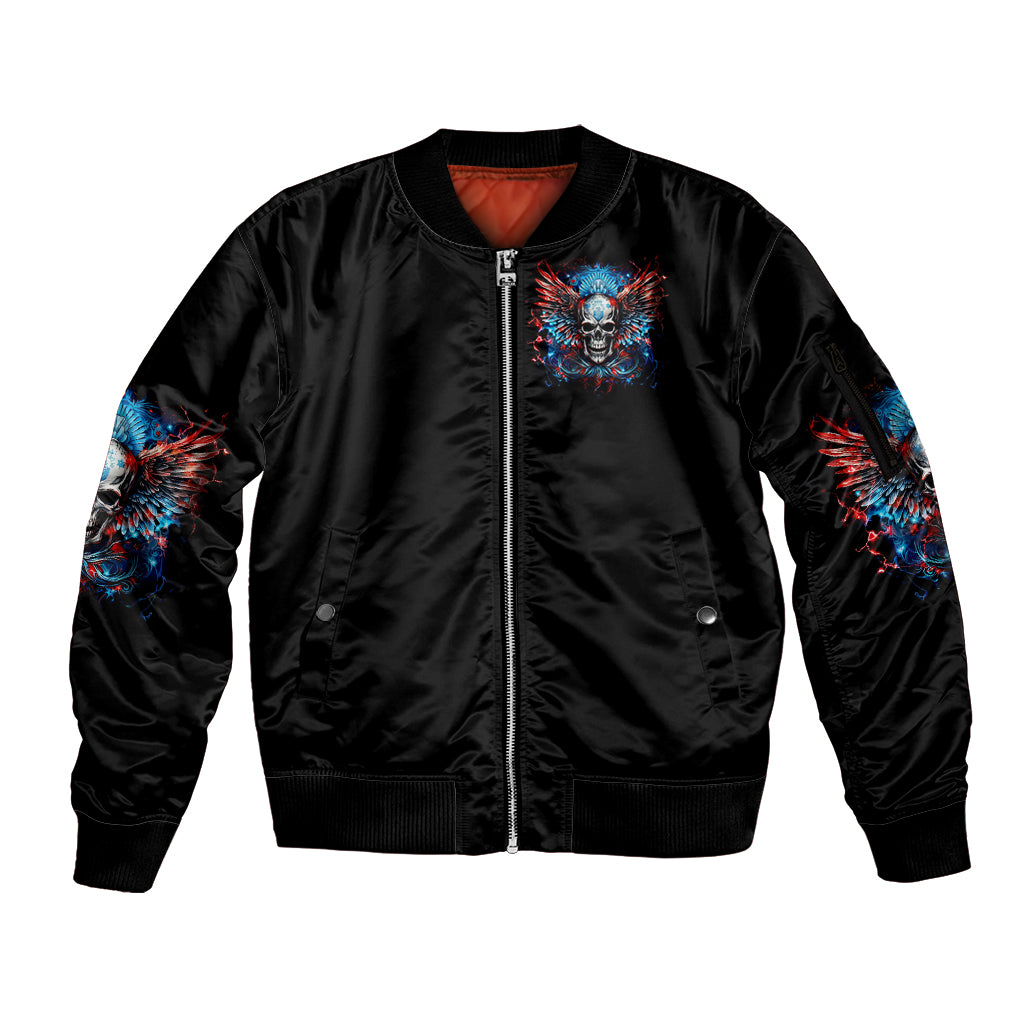Wings Skull Sleeve Zip Bomber Jacket People Are Asking Me Which Sign I was Born Under I Was Born Under A Warning Sigh - Wonder Print Shop
